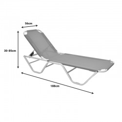 Dessie 5-seater reclining deckchair pakoworld aluminum stackable textilene off-white 56x188x30cm