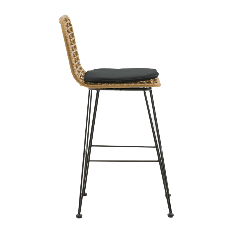 Naoki pakoworld garden bar stool with PE cushion natural-metal black leg 46x56x110cm