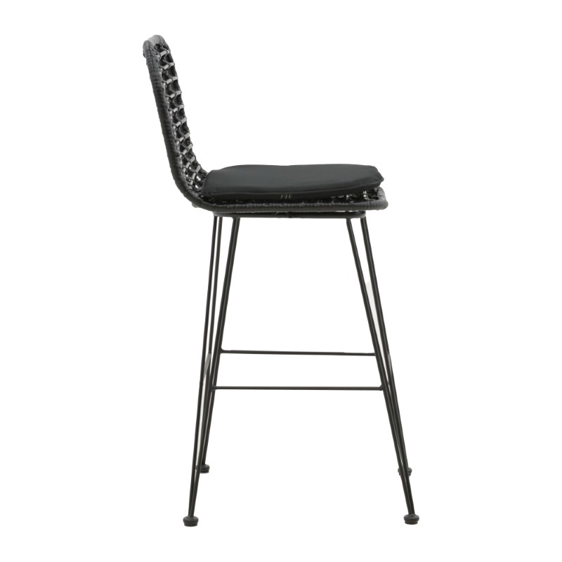 Garden bar stool Naoki pakoworld with cushion pe black-metal black leg 45x51x107cm
