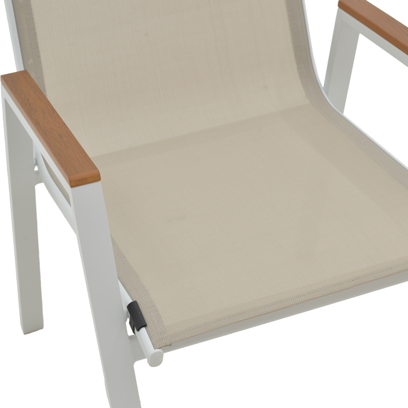 Azelie pakoworld aluminum armchair in beige textilene shade and white leg 77x55x94cm