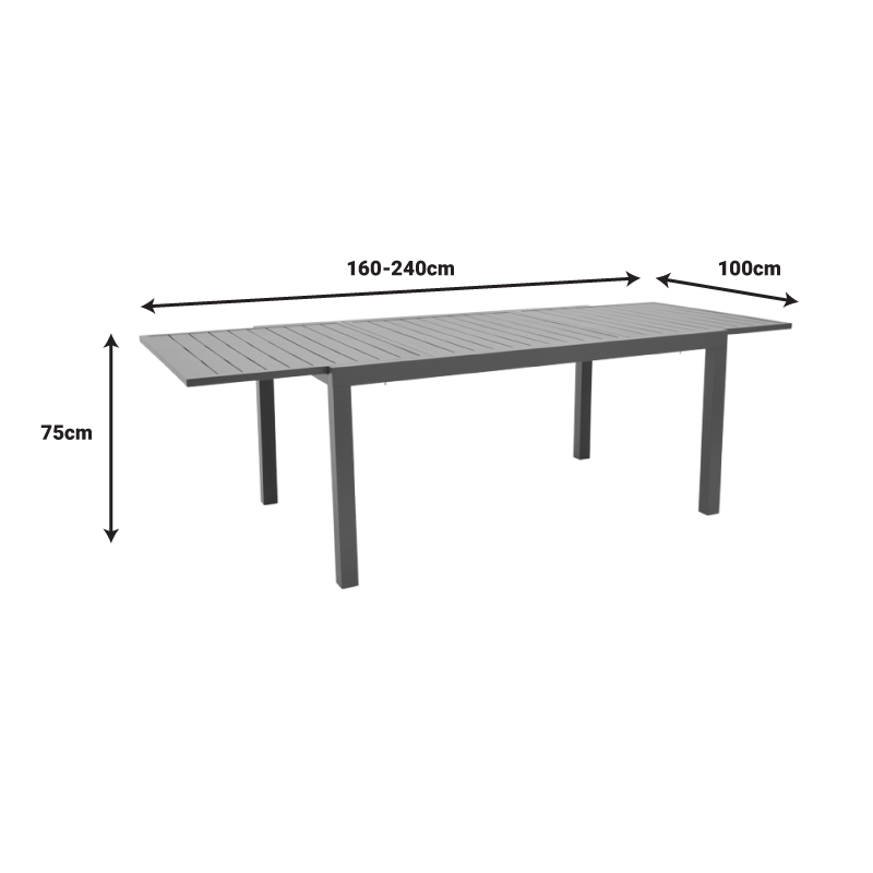 Τραπέζι επεκτεινόμενο Lafla pakoworld αλουμινίου ανθρακί 160-240x100x75εκ