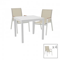 Dinning set Azelie-Kliton Ι pakoworld set of 5 grey fabric-white aluminum 77x55x94cm