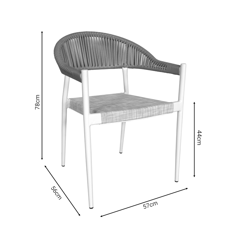 Elation aluminum armchair pakoworld stackable white frame-textilene natural rattan 57x56x78cm