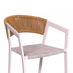 Aluminum bar stool Phoenix pakoworld stackable white frame-textilene natural rattan 53x58x103cm