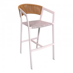 Aluminum bar stool Phoenix pakoworld stackable white frame-textilene natural rattan 53x58x103cm