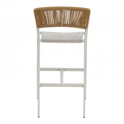 Aluminum bar stool Phoenix pakoworld stackable white frame-textilene natural rattan 53x58x103cm