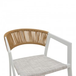 Aluminum bar stool Phoenix pakoworld stackable white frame-textilene natural rattan 53x58x103cm