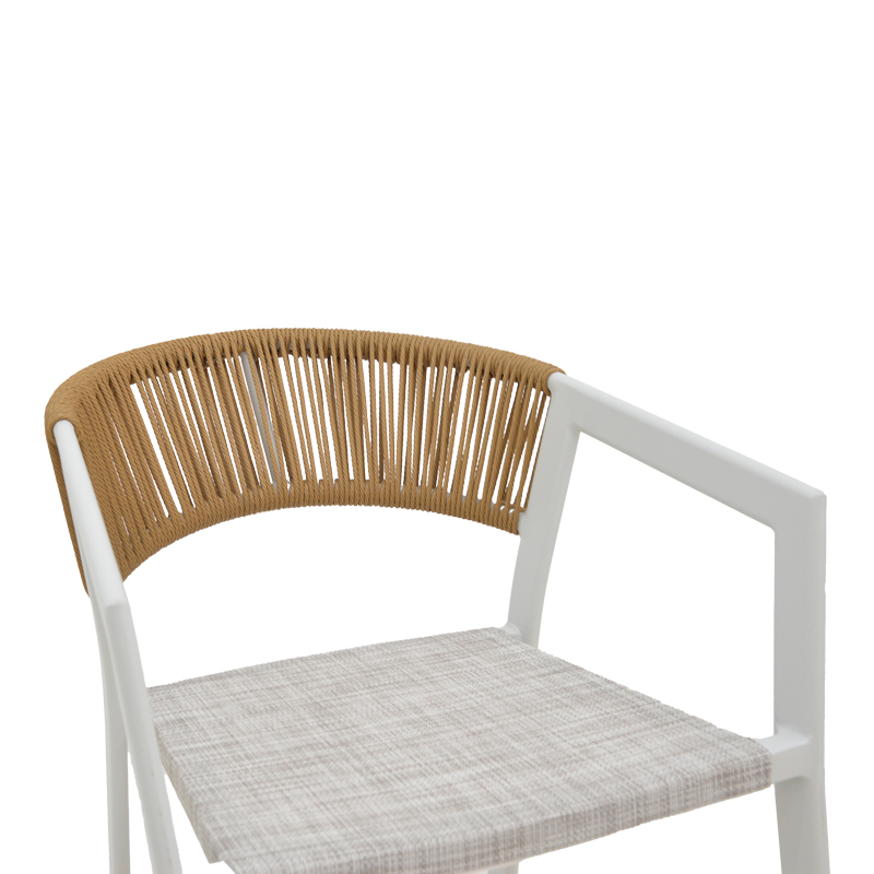 Aluminum bar stool Phoenix pakoworld stackable white frame-textilene natural rattan 53x58x103cm