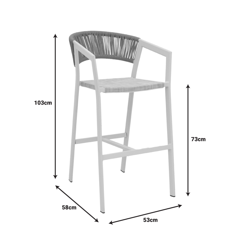 Aluminum bar stool Phoenix pakoworld stackable white frame-textilene natural rattan 53x58x103cm