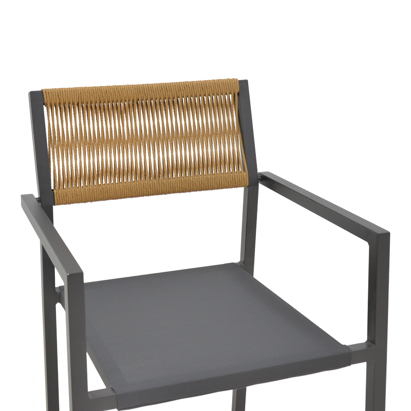 Aluminum armchair Savor pakoworld stackable anthracite frame-textilene natural rattan 55x58x63cm