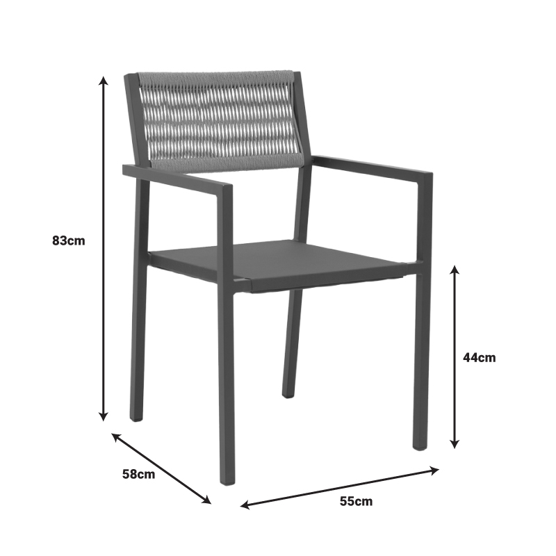 Aluminum armchair Savor pakoworld stackable anthracite frame-textilene natural rattan 55x58x63cm