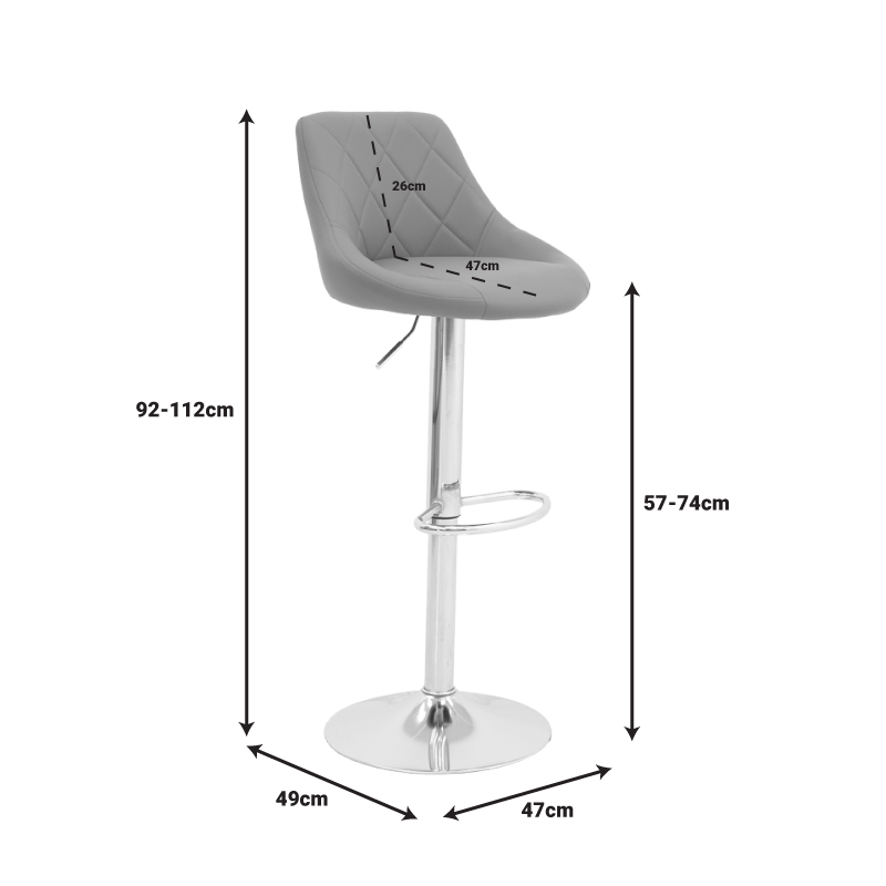 Bar stool Boronez pakoworld height adjustable grey pu-chrome base 47x49x112cm