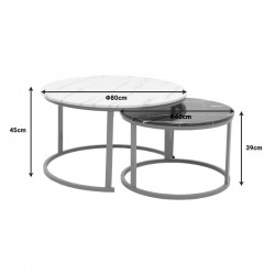 Coffee table Relevon pakoworld set of 2 mdf in white and black marble look 80x80x45cm