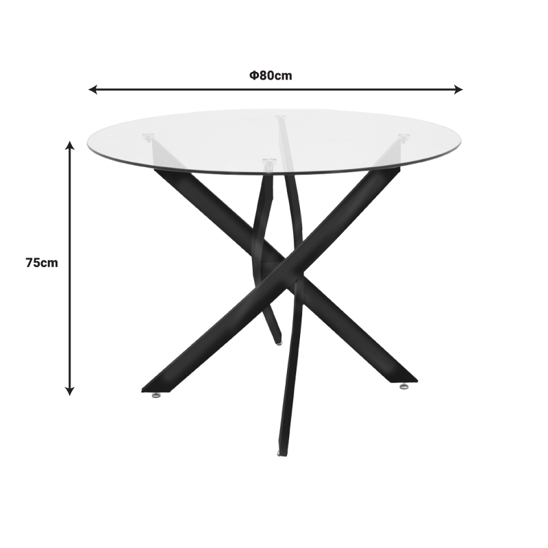 Antoro pakoworld table glass and metal legs in black shade D80x75cm