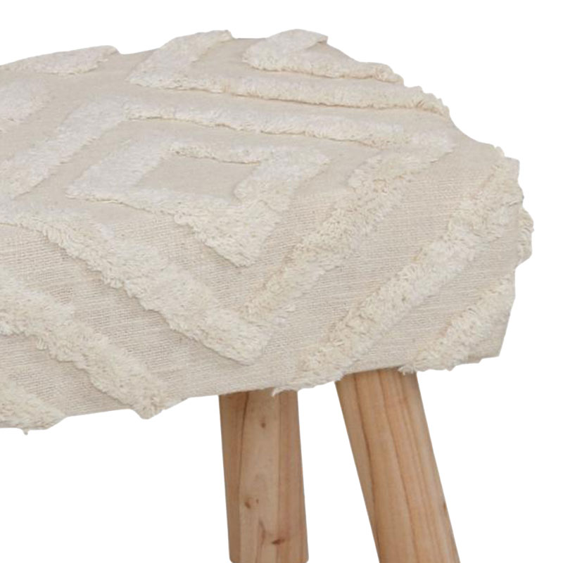 Shep Inart stool 100% cotton in white shade and eucalyptus wood 60x30x40cm