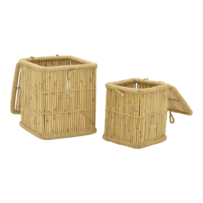 Laundry basket Dremia Inart 2 pieces set natural bamboo