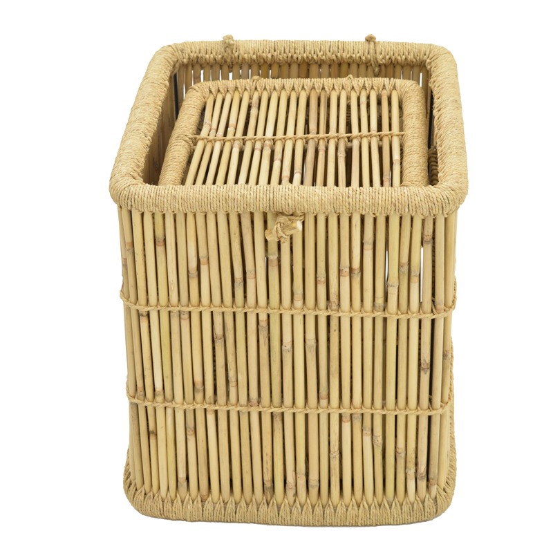 Laundry basket Dremia Inart 2 pieces set natural bamboo