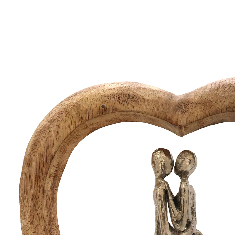 Επιτραπέζιο διακοσμητικό καρδιά Vrame Inart φυσικό μάνγκο ξύλο-αλουμίνιο 32x9x35εκ