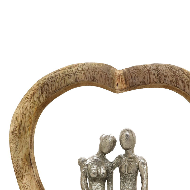 Επιτραπέζιο διακοσμητικό καρδιά Edora Inart φυσικό μάνγκο ξύλο-αλουμίνιο 27x10x36εκ