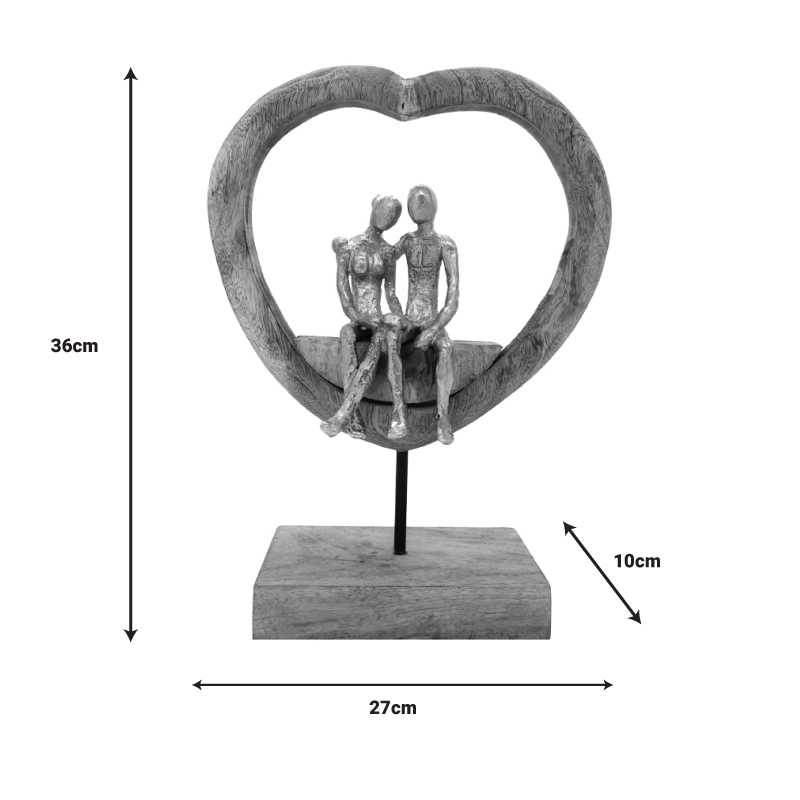 Table decoration heart Edora Inart natural mango wood-aluminum 27x10x36cm