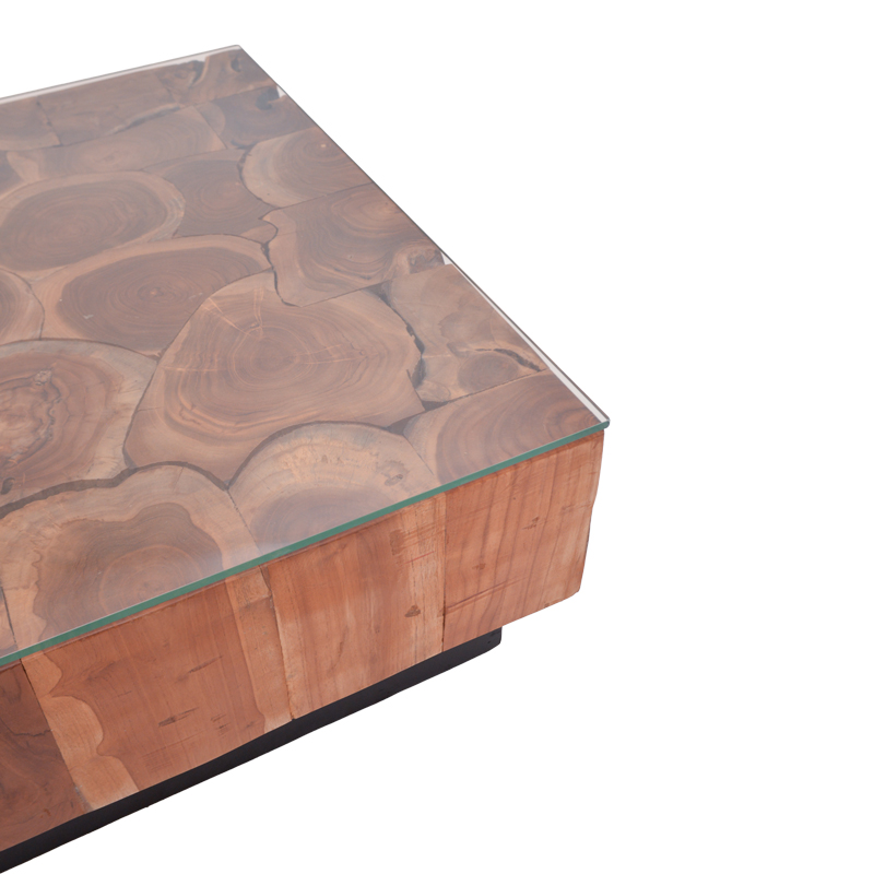 Τραπέζι σαλονιού Granon Inart καρυδί-μαύρο μασίφ ξύλο teak-γυαλί 80x80x32εκ