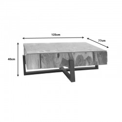Τραπέζι σαλονιού Borth Inart φυσικό-μαύρο μασίφ ξύλο teak -γυαλί 125x77x40εκ