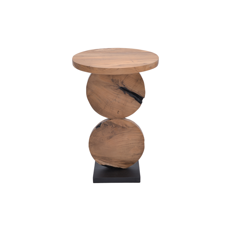 Tiky Inart coffee table natural-black solid teak wood 42x42x46cm