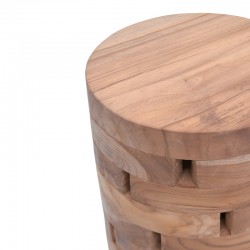 Shard Inart stool natural solid teak wood D35x45cm