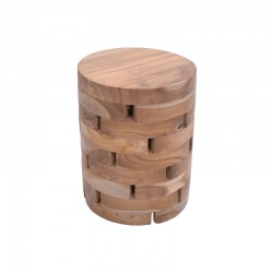 Σκαμπό Shard Inart φυσικό μασίφ ξύλο teak Φ35x45εκ
