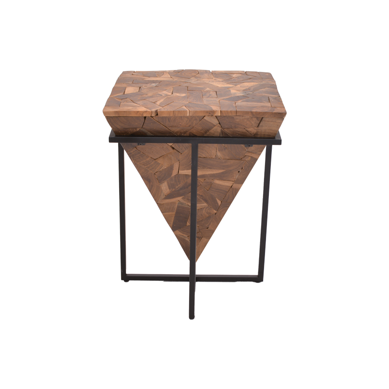 Τραπέζι σαλονιού Midpy Inart φυσικό ξύλο teak-μαύρο μέταλλο 40x40x55εκ