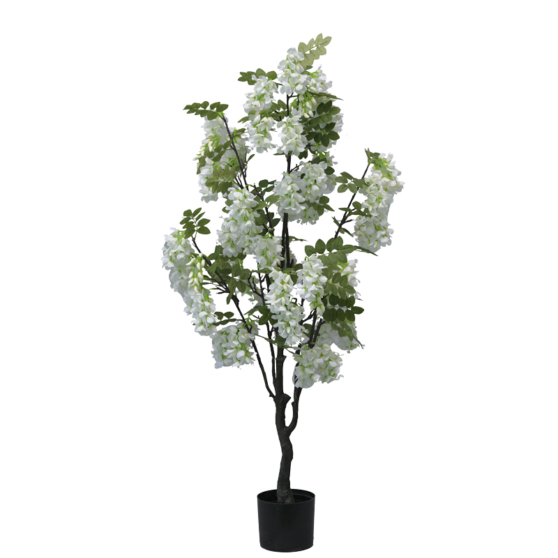Decorative plant Bean flowers in a pot Inart white pp H125cm