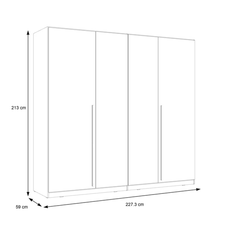 Manestile pakoworld melamine four-leaf wardrobe in beige shade 227.5x59x212.9cm