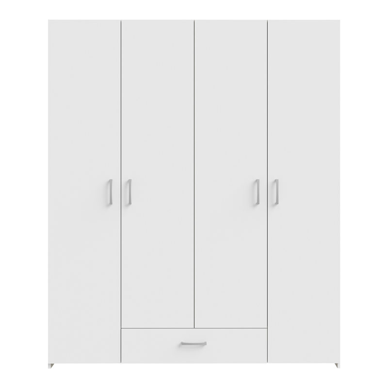 Openable four-leaf wardrobe Generiale pakoworld melamine white with 3 grey shelves 159x54.5x190.5cm