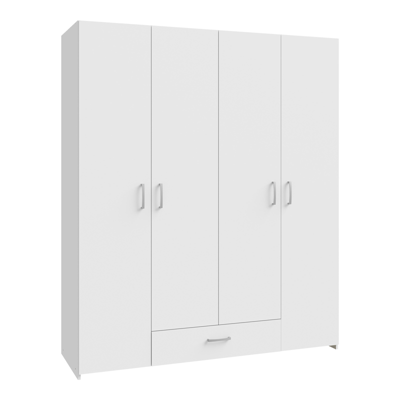 Openable four-leaf wardrobe Generiale pakoworld melamine white with 3 grey shelves 159x54.5x190.5cm