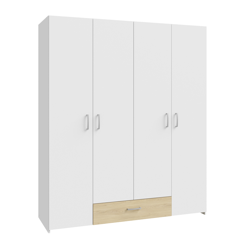 Openable four-leaf wardrobe Generiale pakoworld melamine white-oak with 3 grey shelves 159x54.5x190.5cm