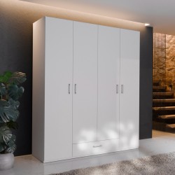 Openable four-leaf wardrobe Generiale pakoworld melamine white with 3 grey shelves 177.5x54.2x210.5cm