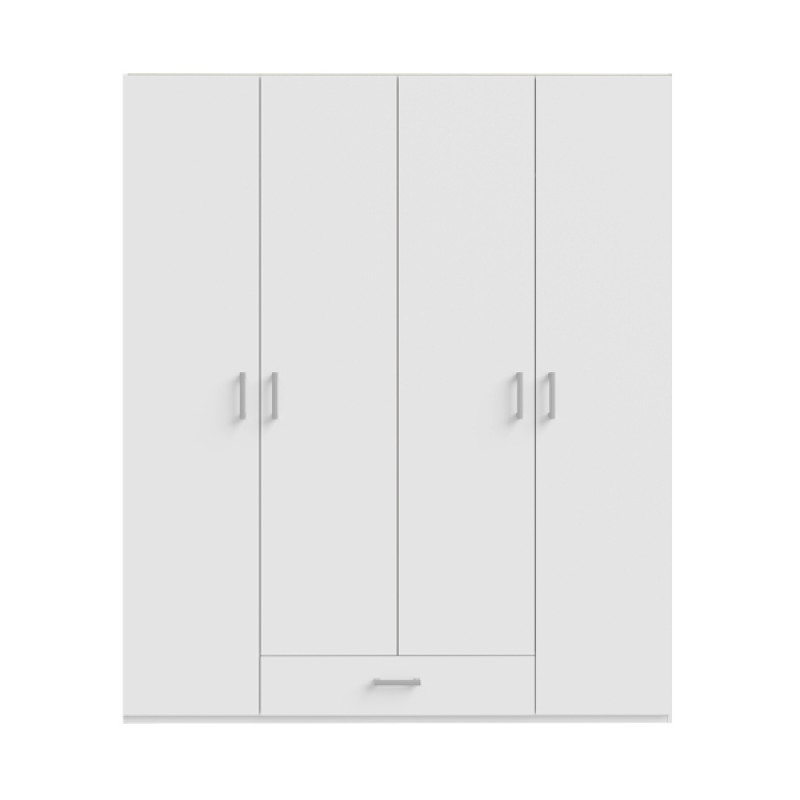 Openable four-leaf wardrobe Generiale pakoworld melamine white with 3 grey shelves 177.5x54.2x210.5cm