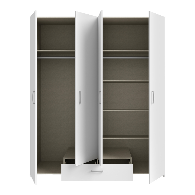 Openable four-leaf wardrobe Generiale pakoworld melamine white with 3 grey shelves 177.5x54.2x210.5cm