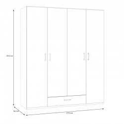 Openable four-leaf wardrobe Generiale pakoworld melamine white with 3 grey shelves 177.5x54.2x210.5cm