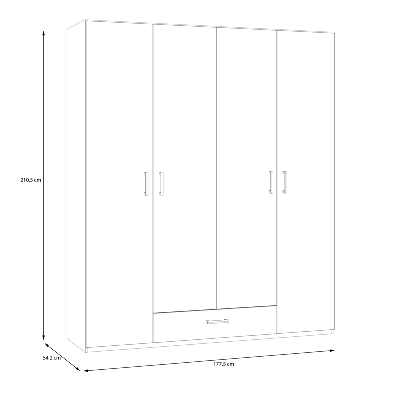 Openable four-leaf wardrobe Generiale pakoworld melamine white with 3 grey shelves 177.5x54.2x210.5cm