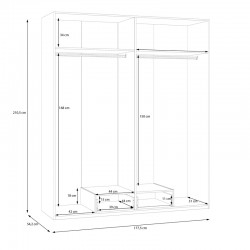 Openable four-leaf wardrobe Generiale pakoworld melamine white with 3 grey shelves 177.5x54.2x210.5cm