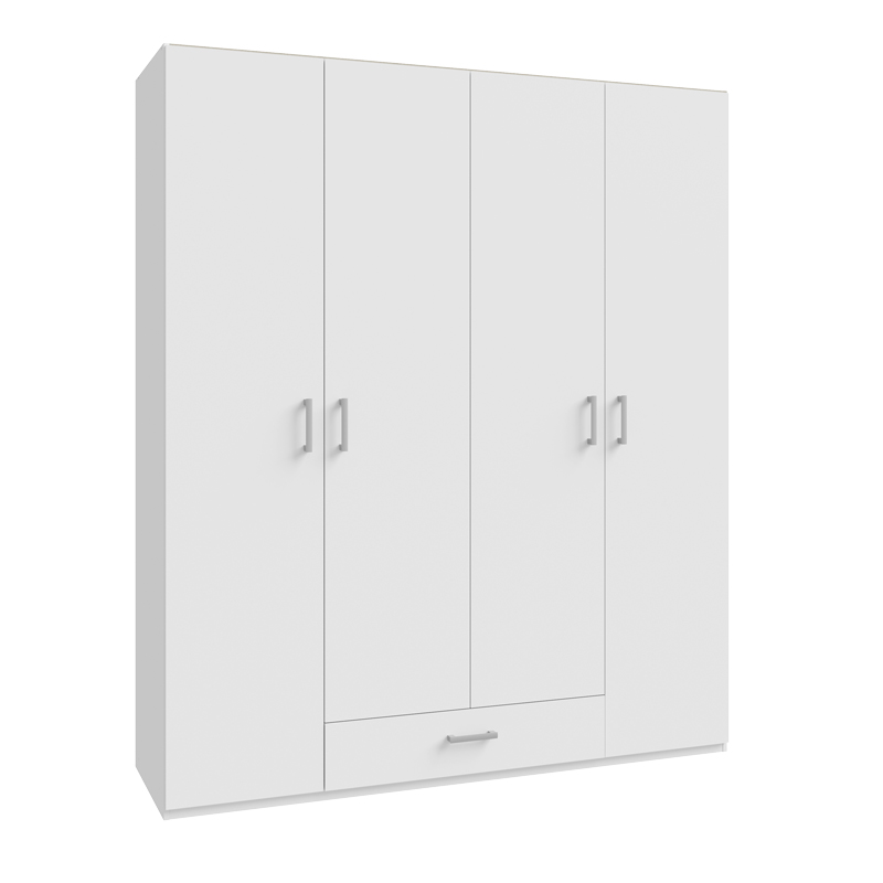 Openable four-leaf wardrobe Generiale pakoworld melamine white with 3 grey shelves 177.5x54.2x210.5cm