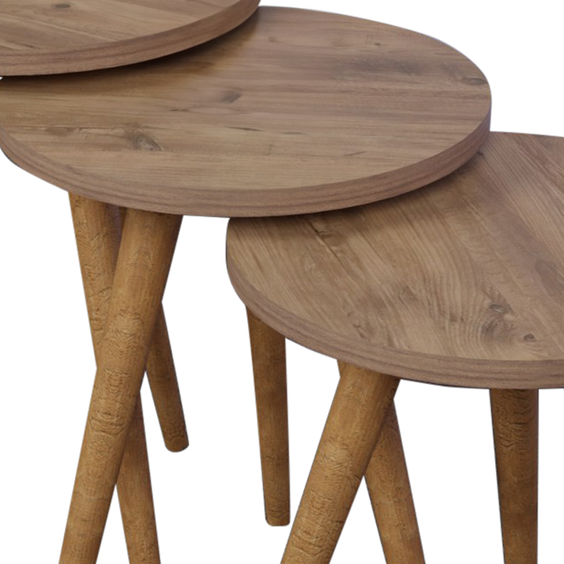 Βοηθητικά τραπέζια Perjene pakoworld σετ 3τεμ μελαμίνη και ξύλο σε φυσική απόχρωση