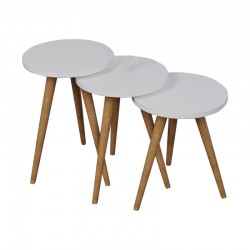 Side tables Perjene pakoworld set of 3 pieces melamine in white shade and wooden legs
