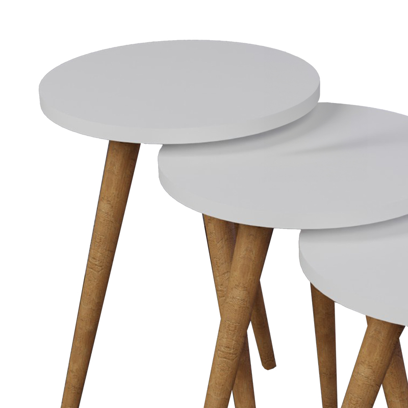 Βοηθητικά τραπέζια Perjene pakoworld σετ 3τεμ μελαμίνη σε λευκή απόχρωση και ξύλινα πόδια