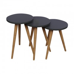 Side tables Perjene pakoworld set of 3 pieces melamine in anthracite shade and wooden legs