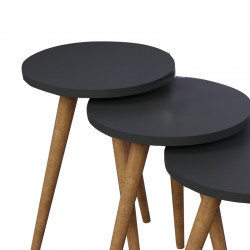 Side tables Perjene pakoworld set of 3 pieces melamine in anthracite shade and wooden legs