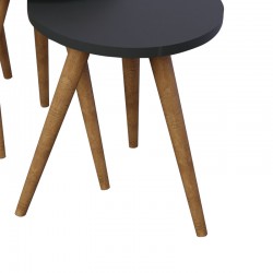 Βοηθητικά τραπέζια Perjene pakoworld σετ 3τεμ μελαμίνη σε ανθρακί απόχρωση και ξύλινα πόδια