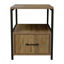 Stani bedside table pakoworld black metal and melamine in a natural shade 45x45x57cm