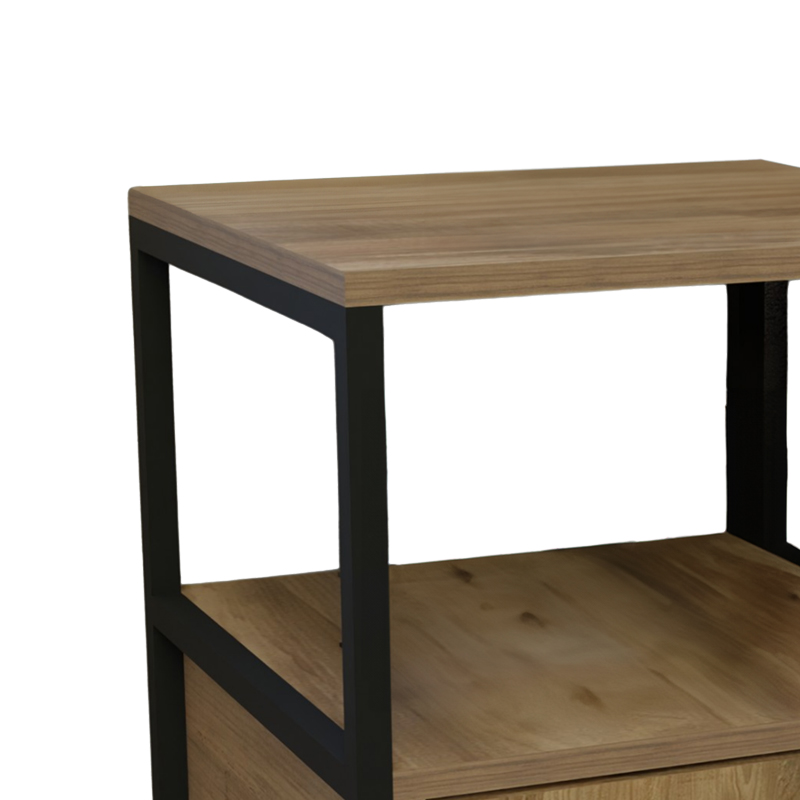 Stani bedside table pakoworld black metal and melamine in a natural shade 45x45x57cm